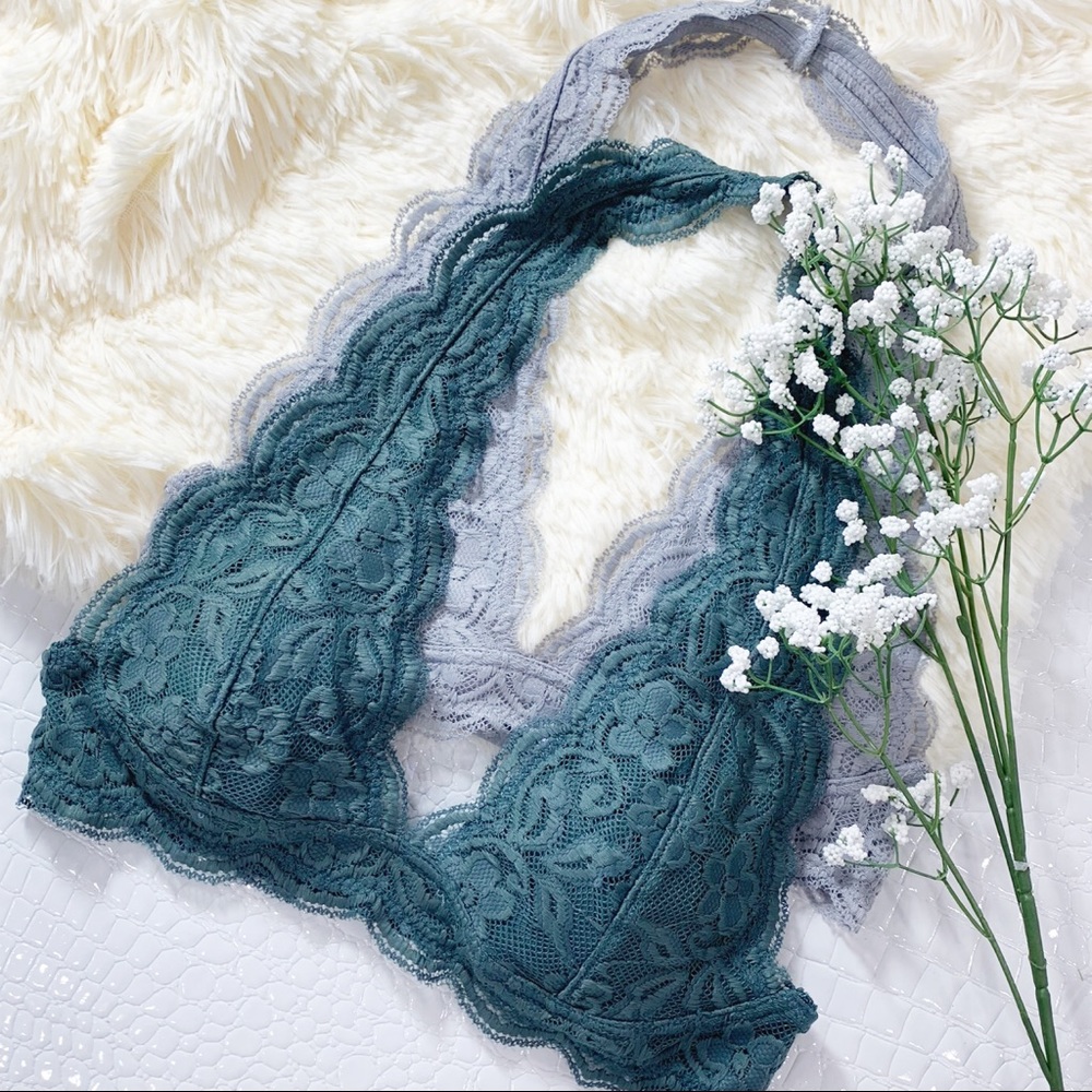 DAY DREAMER LACE HALTER BRALETTE-TEAL - Picture 2 of 2